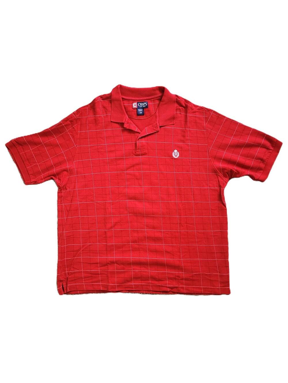 Chaps Polo Shirt 2XB Red Windowpane Check Big Tall Cotton Short Sleeve